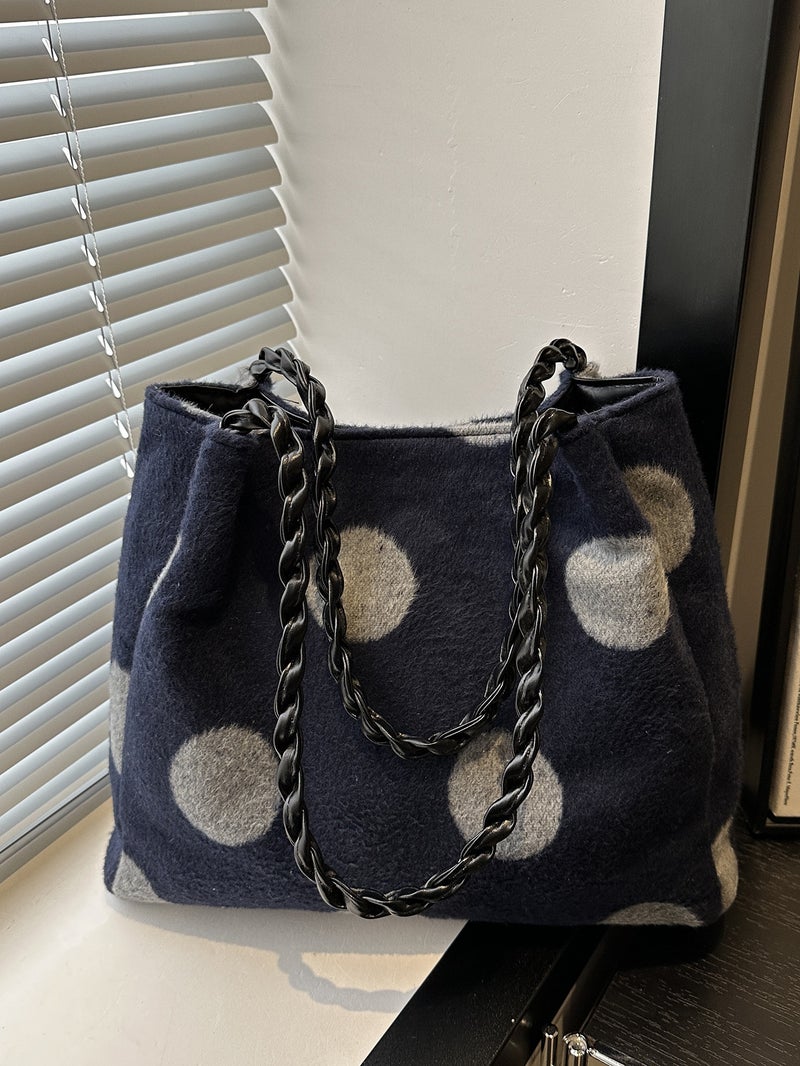 Vintage Polka Dot Suede Handbag Women'S Large Capacity Shoulder Underarm Bag Chain Tote Bag - Image 2